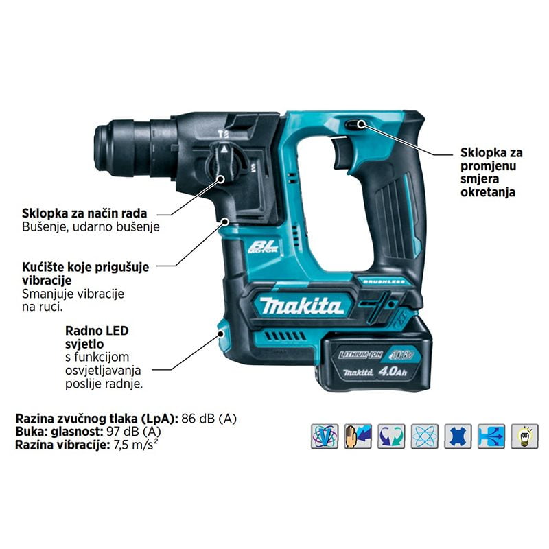 Makita aku čekić bušilica HR166DZ