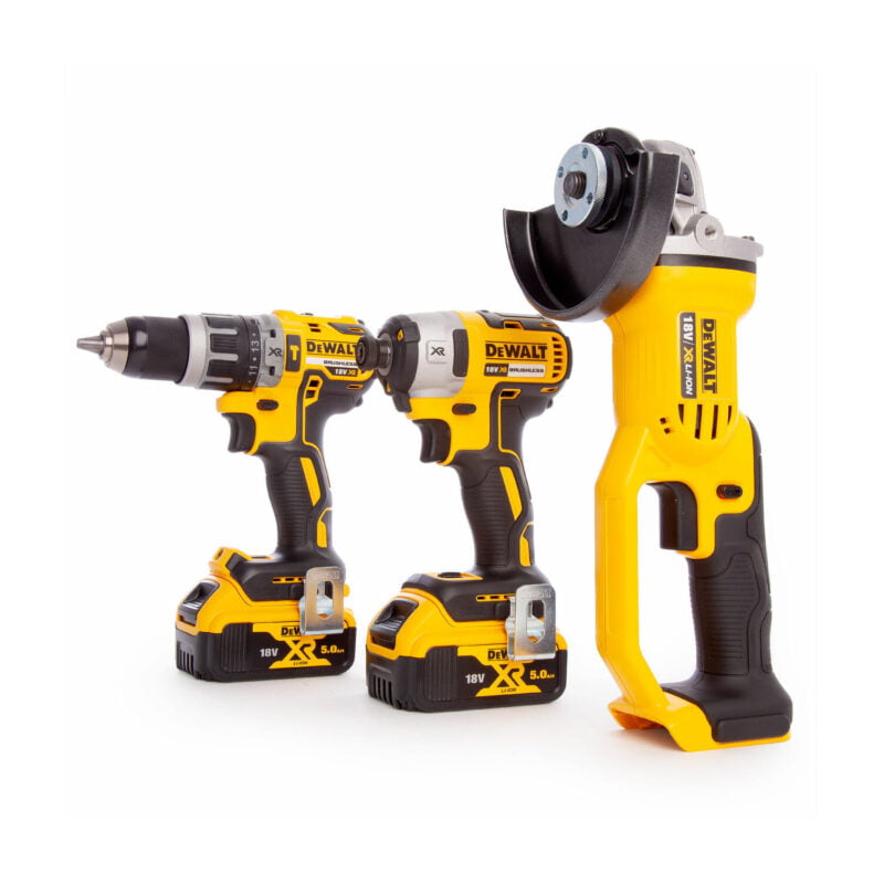 DeWALT set aku bušilica, aku udarni odvijač  i aku brusilica DCK383P2T 18V 2x5Ah BRUSHLESS