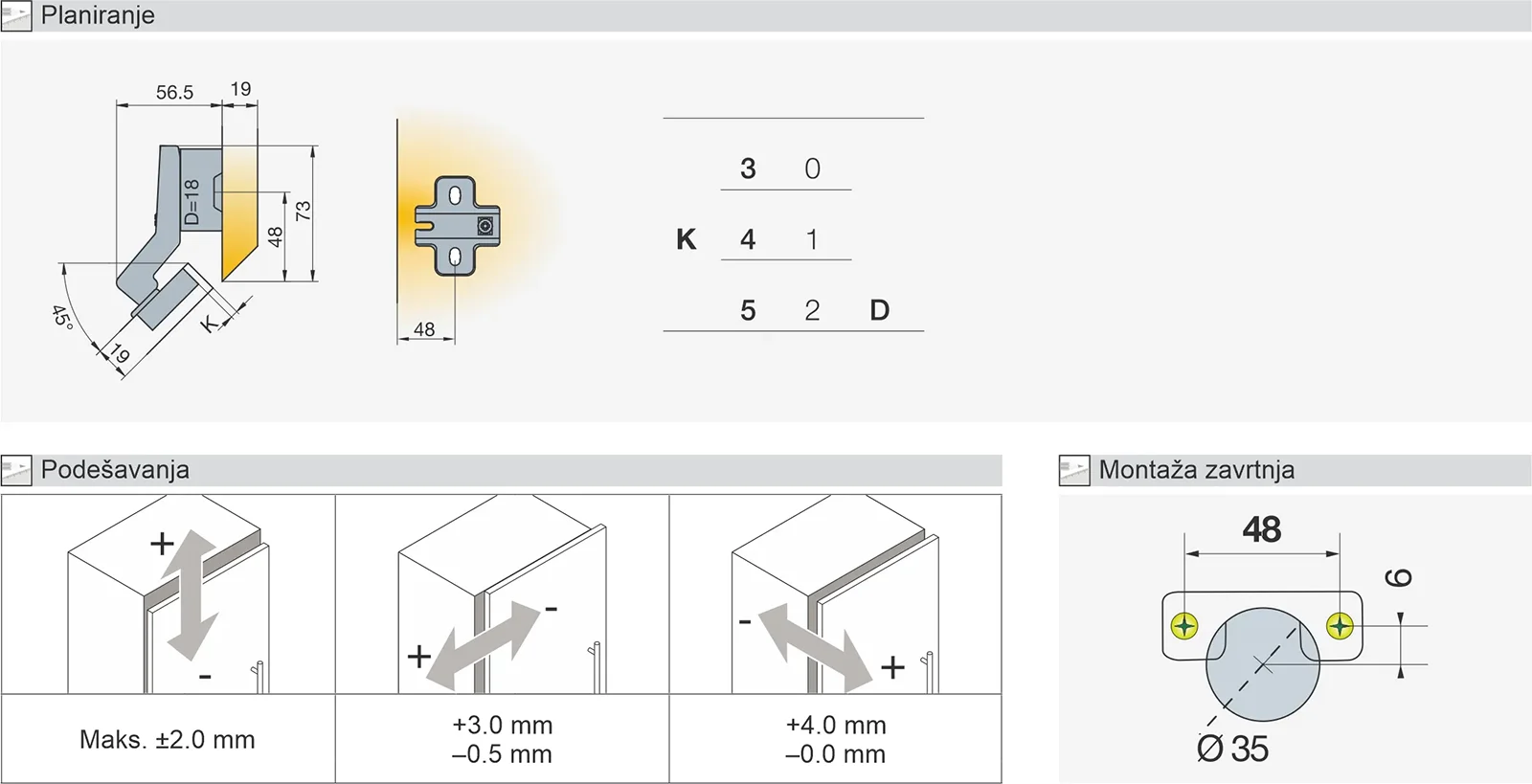 Titus ugaona šarka 45° 248P43