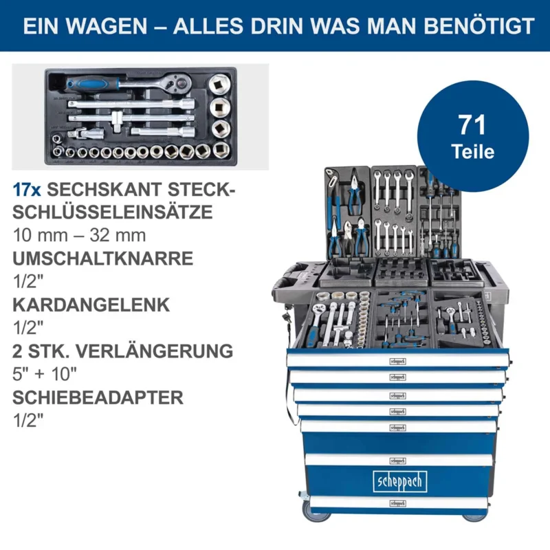 Scheppach set kolica za alat sa 70  komada pribora TW1100