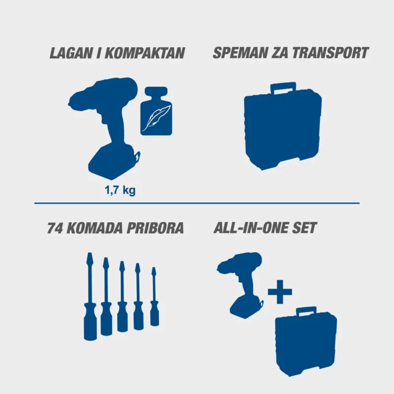 Scheppach aku bušilica odvijač sa 74 komada pribora IXES C-DTB74/1-X - Kit