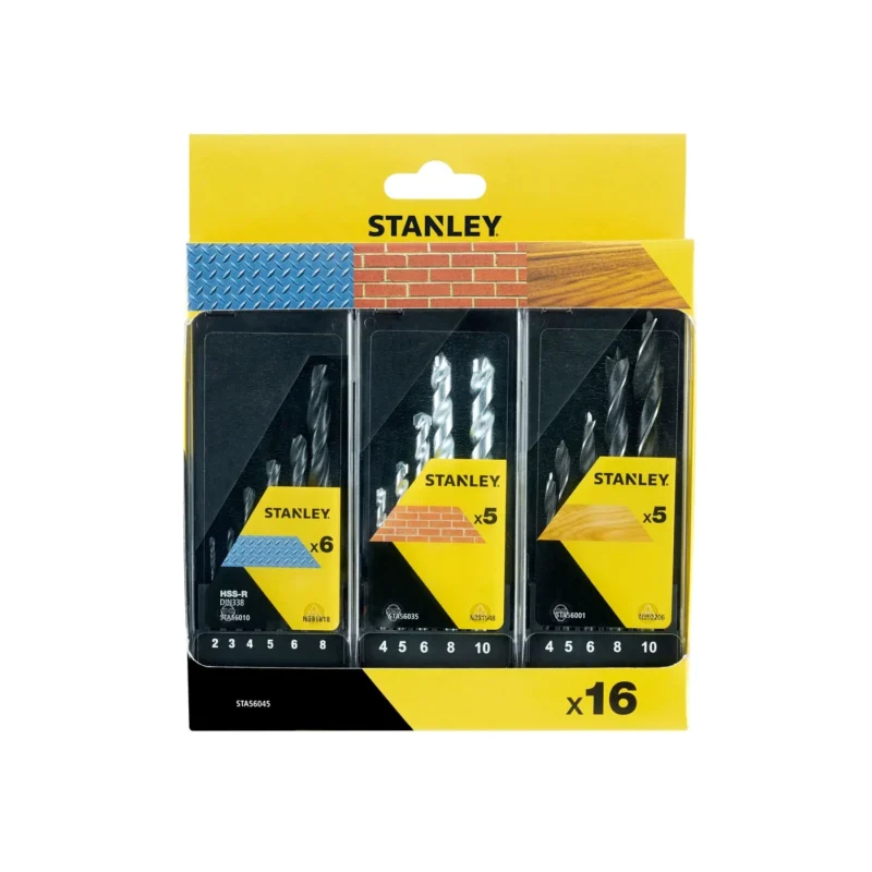 Stanley 16-dijelni set burgija za metal drvo i beton 2.0-10.0 mm STA56045